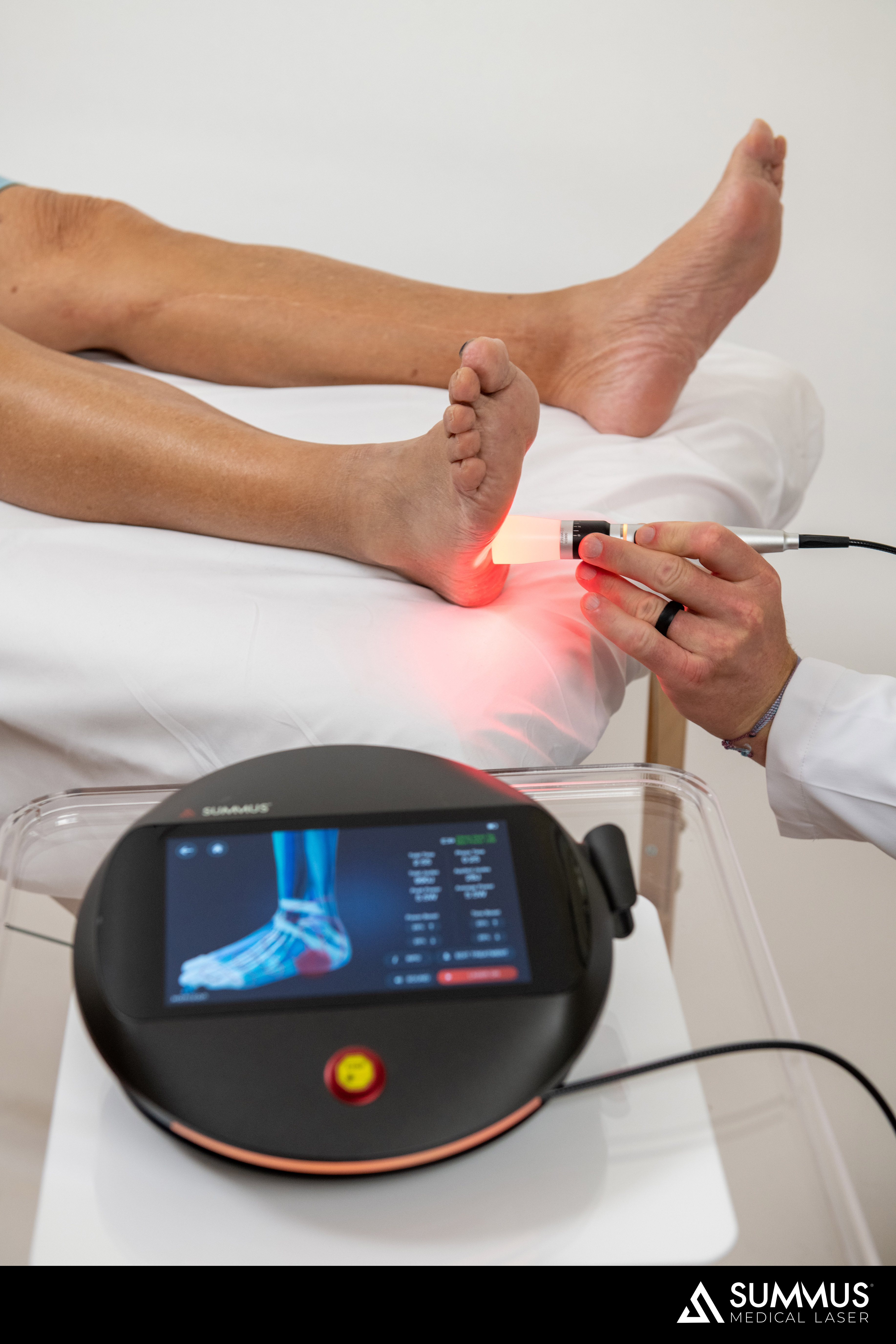 Medical laser therapy on foot